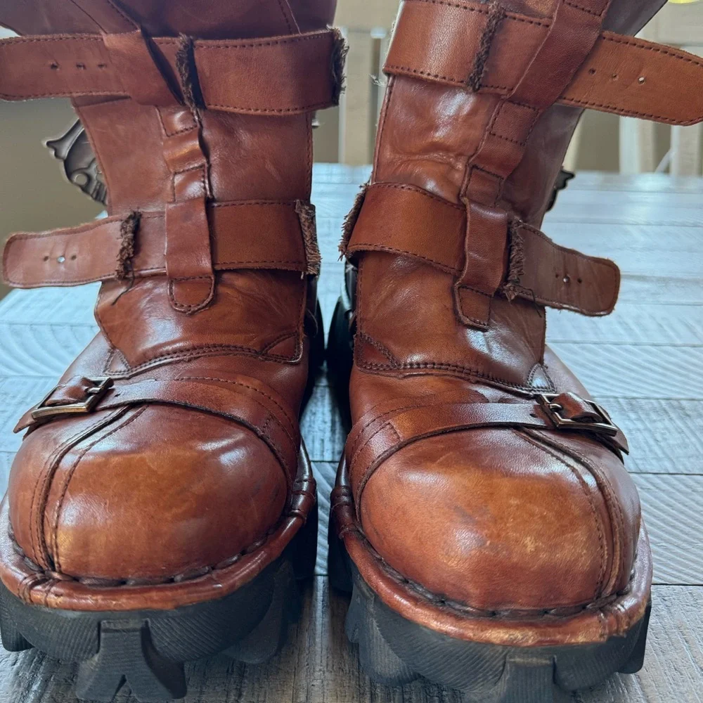 BOSETON Leather Skull & Bones Motorcycle Streampunk Boots Men’s Size 11.5